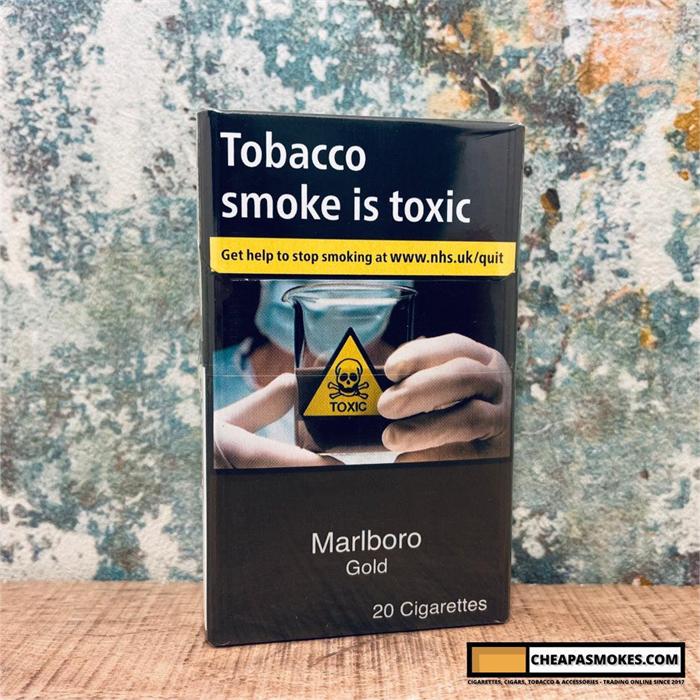 UK Marlboro Gold cigarette packaging with health warning label